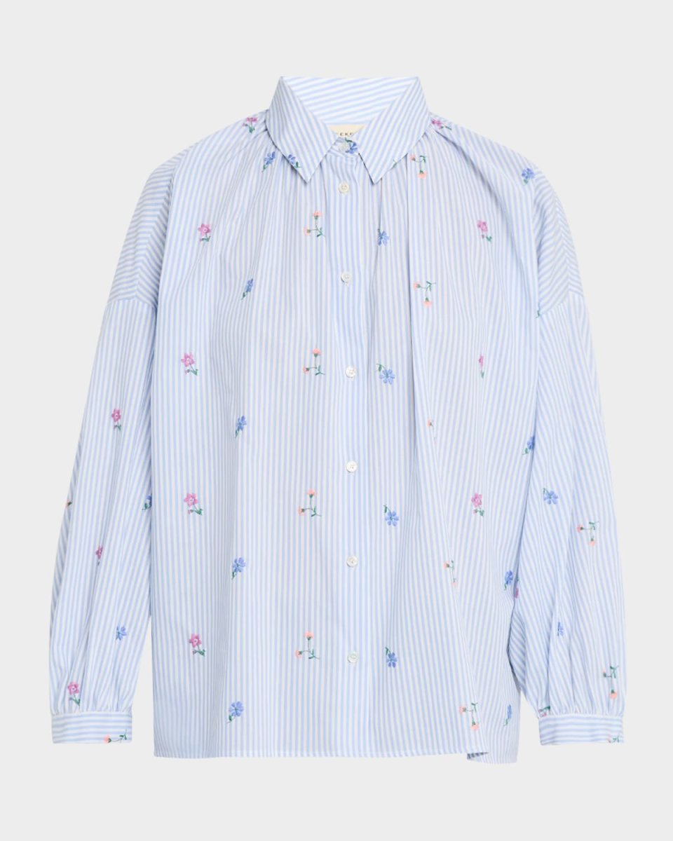 Gilly Striped Floral-Embroidered Cotton Shirt